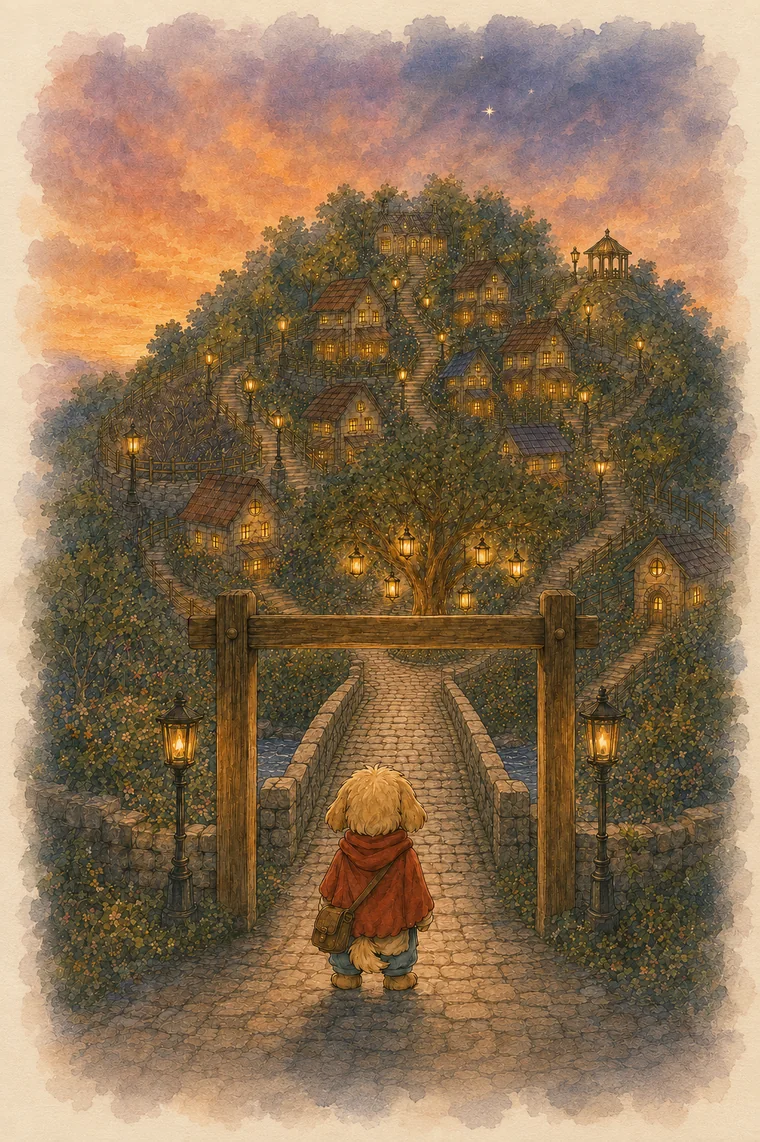 章扉挿絵 坂の下から見上げる灯り坂